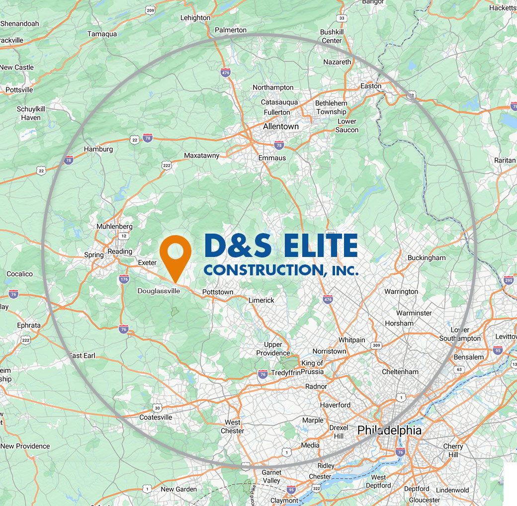 D&S Elite Construction, Inc. map of service area.