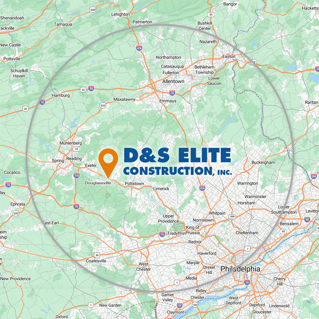 D&S Elite Construction, Inc. map of construction service area.